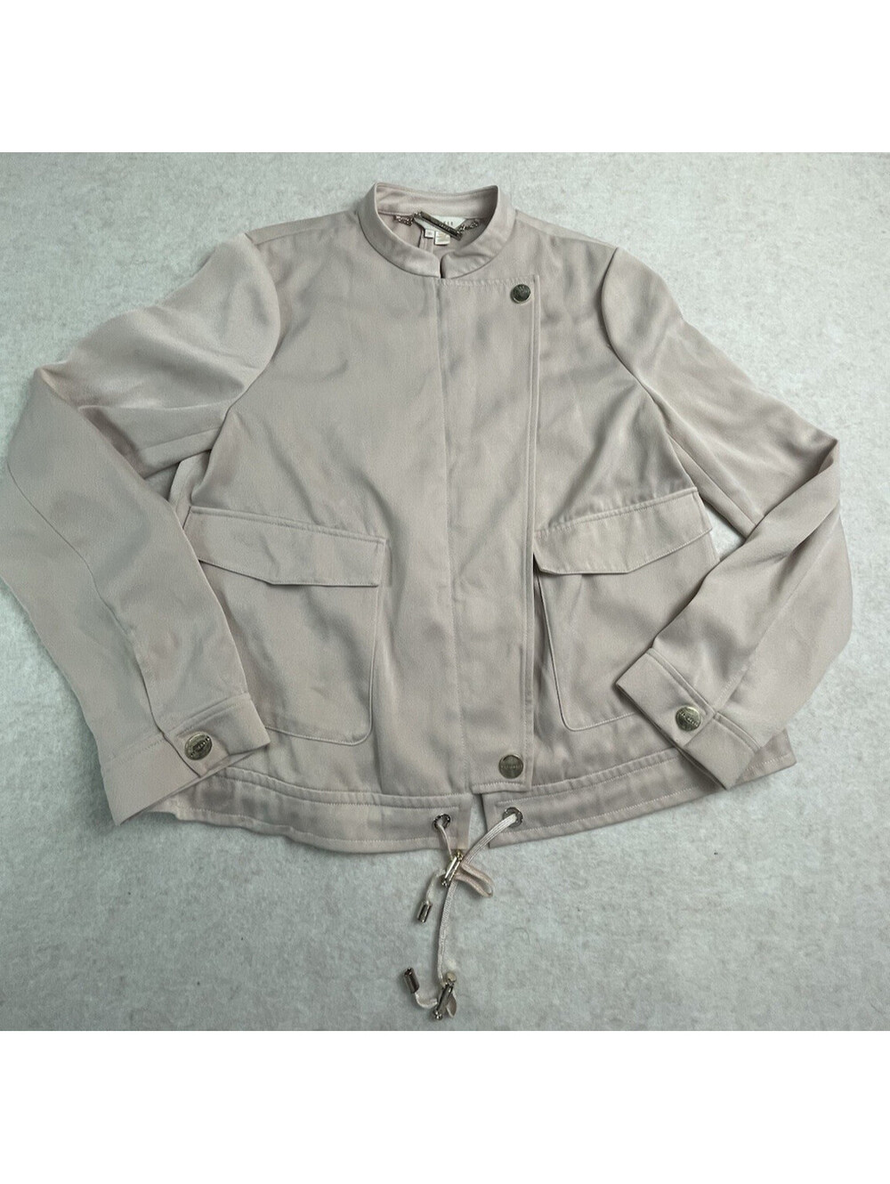 Ted Baker Farica Satin Utility Jacket Pinkish Beige Size 0 XS Oversized Zip